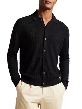 Ted Baker Men's Textured Charcoal Gray Cardigan Wool Blend
